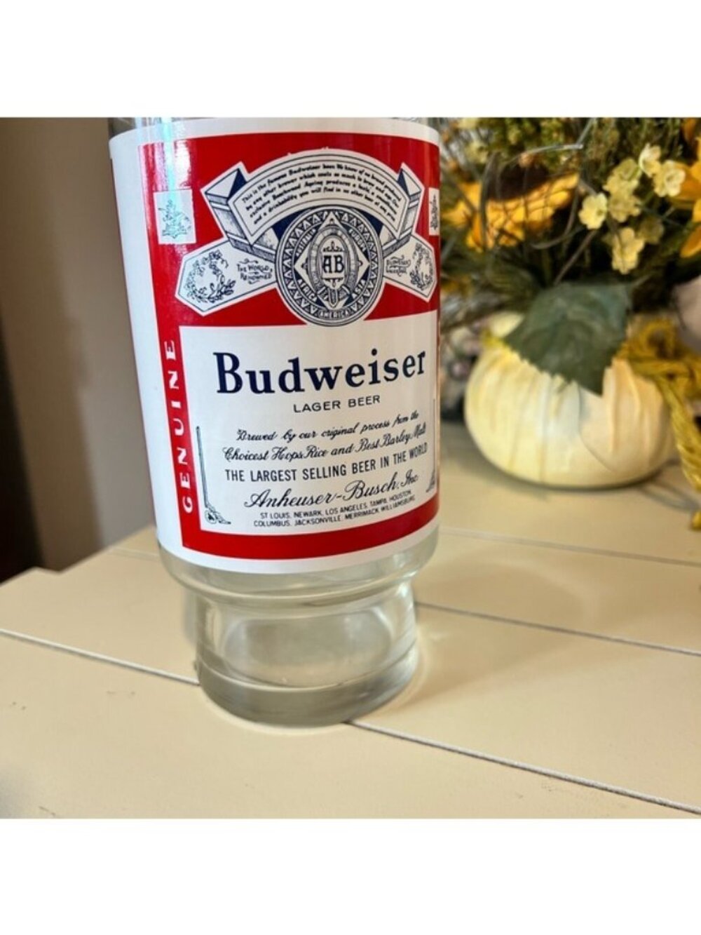 Budweiser craft glass, 32 oz, barware collectible, vintage Breweriana man cave